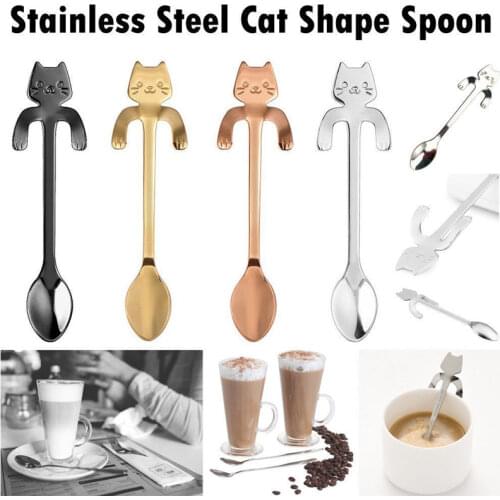 Stainless Steel Coffee Spoon Lovely Cute Cat Shape Teaspoon Dessert Snack Scoop Ice Cream Mini Spoons Tableware Kitchen Tools