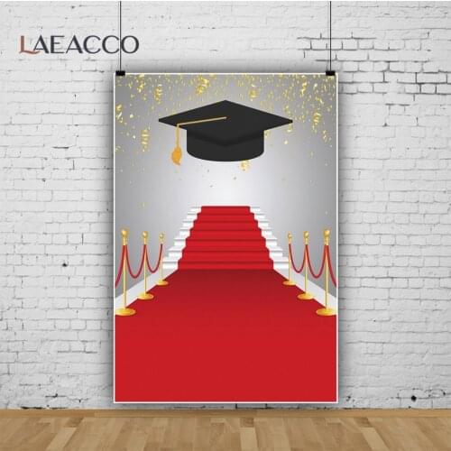 Leacco 2021 Graduation Commemorative Red Carpet Bachelor Hat Photo Background Customized Poster Portrait Photographic Backdrops