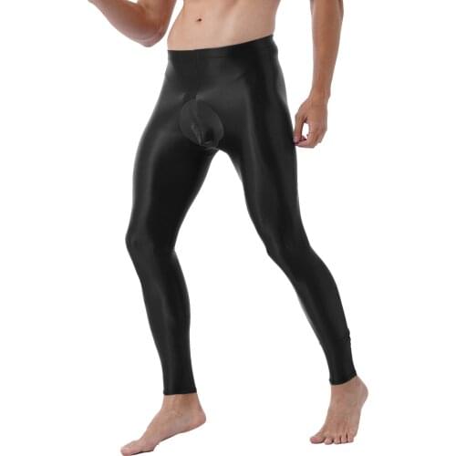 Men Low Waist Seamless Sport Trousers Glossy Bulge Pouch Elastic Waistband Leggings Solid Color Yoga Pants Stretchy Skinny Pants