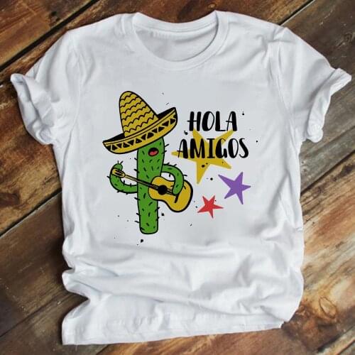 Cute Cactus Cartoon Women T-shirts Hala Amigos Letter T shirt Women dynamic Camiseta Personalized Mujer Tee shirt Female