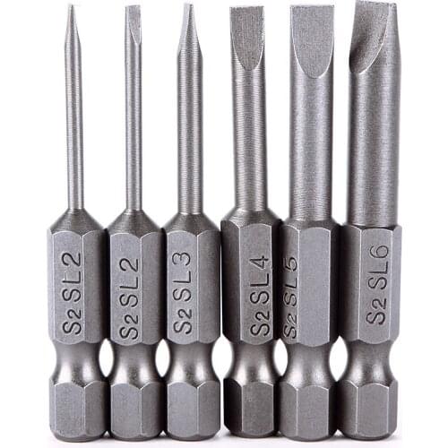 Multi-function 6pcs/Set 50mm 2.0-6.0mm Magnetic Flat Head Slotted Tip Screwdrivers Bits Hand Tools Screwdriver Drill BiT #95255
