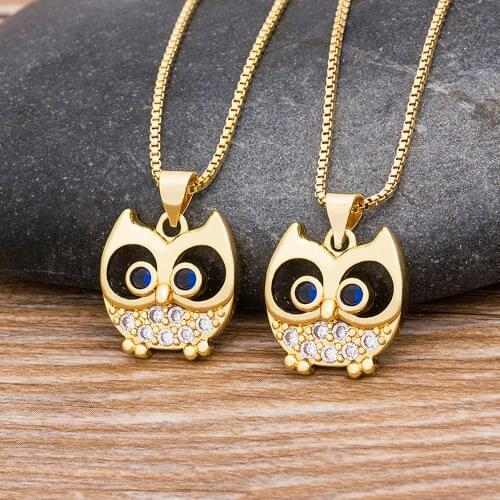 Fashion Gold Chain Pendant Necklace Copper CZ Rhinestone Crystal Cute Owl Choker Necklace For Women Girls Birthday Jewelry Gift