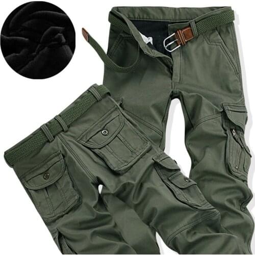 Mens Cargo Pants Winter Thick Warm Pant Full Length Multi Pocket Casual Military Baggy Jogger Tactical Trousers Plus Size 28-40