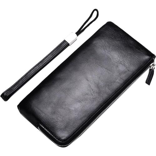 Men Solid Color Faux Leather Long Wallet Card Phone Holder Clutches Purse