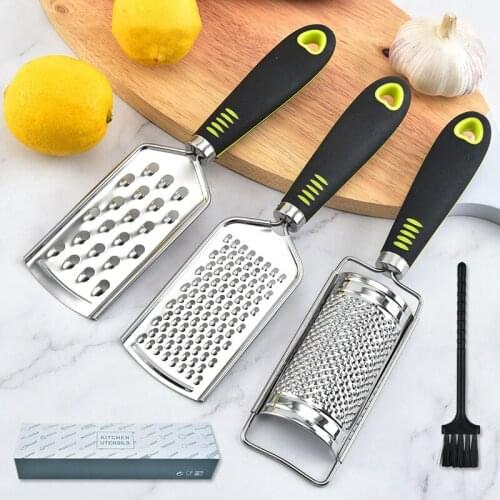 Set of 3 Stainless Steel Kitchen Grater Garlic Press Shredder Slicer Vegetable Brush Gadgets Tools Accessories