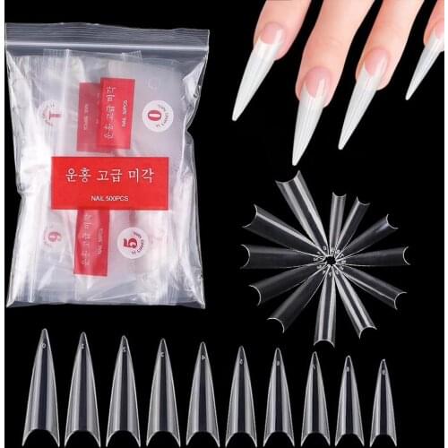 100/600 Pcs False Nail Tips with 10 Sizes Nail Tips Stiletto French Acrylic Fake Nails ABS Tips Artificial 0 -9 Nail Art Tips
