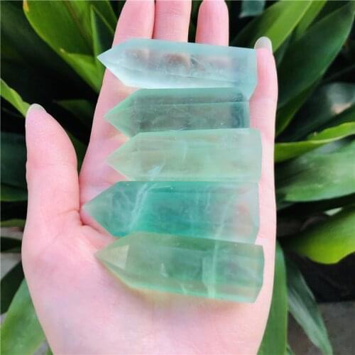 Natural Green fluorite obelisk quartz crystal wand point for healing