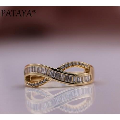 PATAYA New Vintage 585 Rose Gold Lovely Rings Square Natural Zircon Women Ring Gift Digital Trend Wedding Bridal Fashion Jewelry