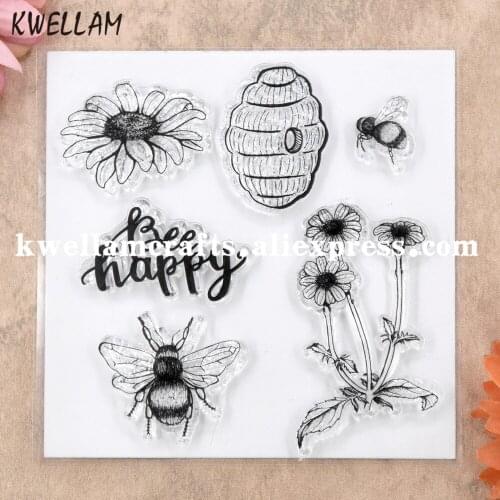 Bee Happy Flowers Scrapbook DIY photo cards rubber stamp clear stamp transparent stamp 10.5x10.5cm KW8122701