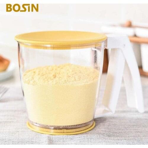 Plastic Powder Flour Sifter Strainer Handle Shaker Sugar Sieve Cup Mesh Filter With Lid Baking Pastry Tools