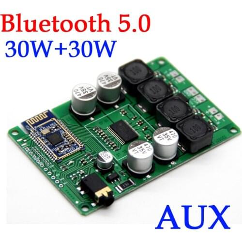 Bluetooth 5.0 Receiver power amplifier board 30W+30W support AUX stereo audio AMP Module 12v 24v car