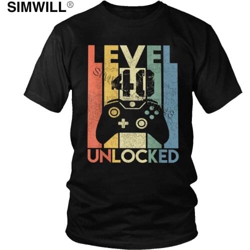 Level 40 Unlocked Funny Video Gamer Tees Men 100% Cotton 40 Years Old 1980 T Shirts Short Sleeved Grunge T-shirt Dropshipping