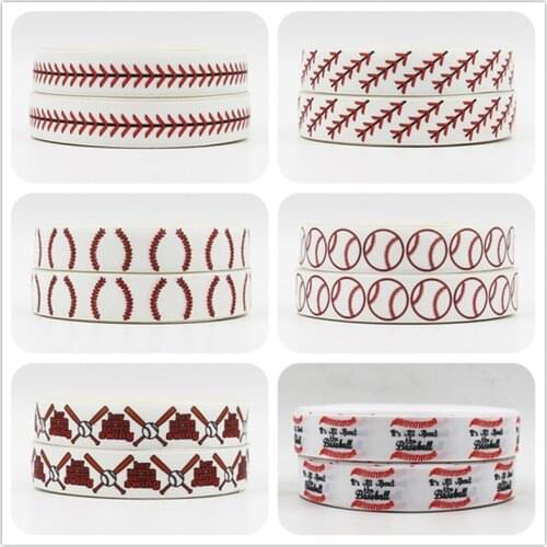 Q&N ribbon 16mm 22mm 25mm 38mm 50mm 75mm baseball printed grosgrain ribbon webbing 50yards/roll for hair tie free shipping