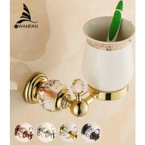 Cup & Tumbler Holders Wall mounted Toothbrush Cup Holder Soild Brass Gold Luxury Bathroom Accessories Wall Decoration HK-26