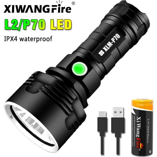 Most Powerful LED Flashlight XM-L2 XHP70 Outdoor LightingTactical Torch USB Rechargeable Waterproof Lamp Ultra Bright Lantern