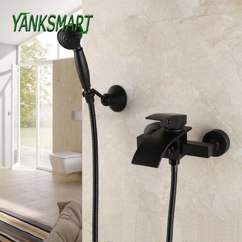 YANKSMART Matte Black Bathroom Bathtub Shower Faucet Set Wall Mounted Basin Sink Single Handle Bathtub Faucets Mixer Water Tap
