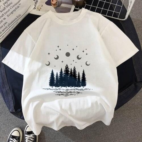 2021 New Women T-shirt Dark forest Print letter universe faith Harajuku T shirt Woman Tshirt O-neck White Tops Female Clothing