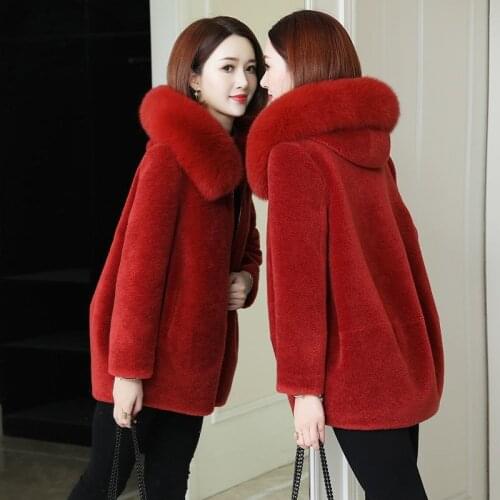 Winter Fashion Womens Coat New Casual Real Fox Fur Collar Hooded Zipper Women Clothes Cashmere Women Jacket Ladies Coats X370