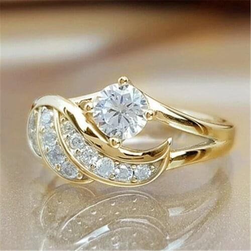 Fashion Luxury Temperament Angel Wings Crystal Ring Womens Jewelry Accessories Gold Silver Color Finger Rings