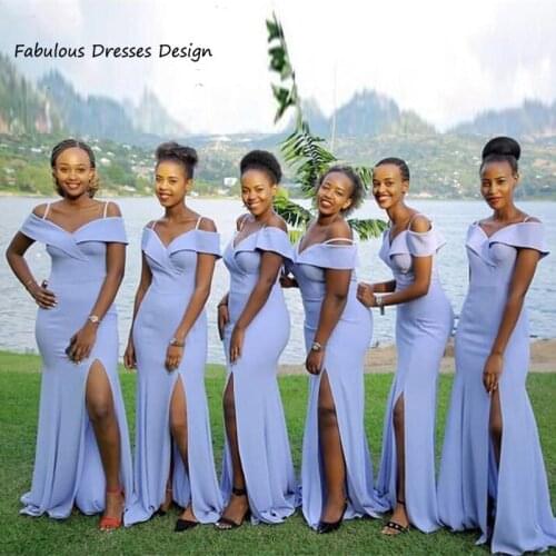 Fashion Lavender Long Bridesmaid Dresses Mermaid 2021 Off Shoulder Spaghetti Strap With Split Women Wedding Party Dress Vestidos