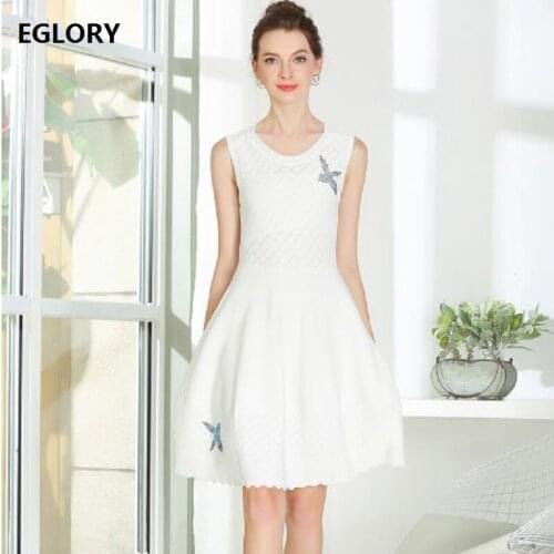 High Quality Sweater Dress 2019 Summer Fashion Style Women Cute Birds Embroidery Sleeveless Casual Pullover Dress Jumpers Ladies