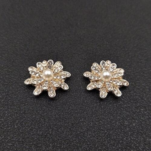10pcs 19.5mm Metal Alloy Imitation Pearl Crystal Rhinestone Flowers Connectors Charm For Jewelry Making Accessories