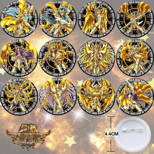 12pcs Saint Seiya soul of gold God Bedge Collect Figure Bags Badge Button Brooch Pin Souvenir Figuras Cosplay Gift