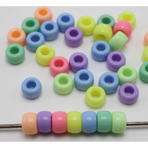 200 Mixed Pastel Color Acrylic Barrel Pony Beads 8X6mm for Kids Craft