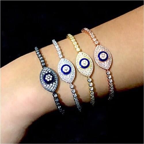 2017 Micro Pave CZ three colors sparking AAA cubic zirconia 3mm tennis chain Evil eye fashion gold bracelet