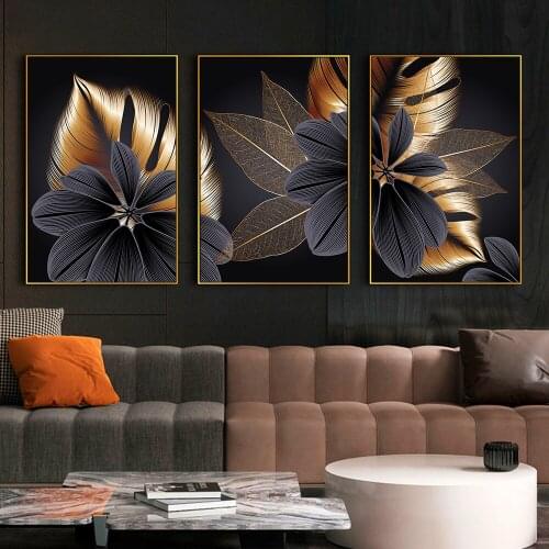 Abstract Grey Gold Leaves Painting Printed On Canvas Nordic Landscape Wall Art Picture Prints And Posters For Home Room Decor