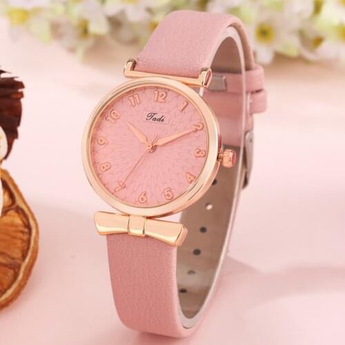Beautiful Girl Watch Noble Rose Gold Case Ladies Quartz Arabic Numeral Dial Leather Pink Watch Birthday Gift For Wife Girlfriend