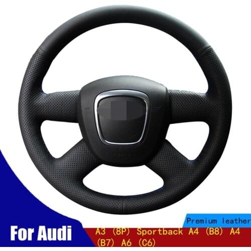DIY Car Steering Wheel Cover Soft Black PU Artificial Leather Wear-resistant For Audi A3 (8P) Sportback A4 (B8) A4 (B7) A6 (C6)