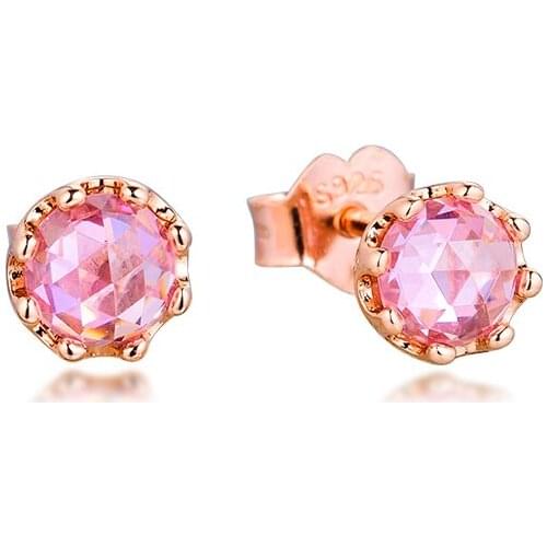 CKK Earrings Pink Sparkling Crown Stud Earring for Women Sterling Silver 925 Jewelry aretes Pendientes kolczyki Earing Brincos