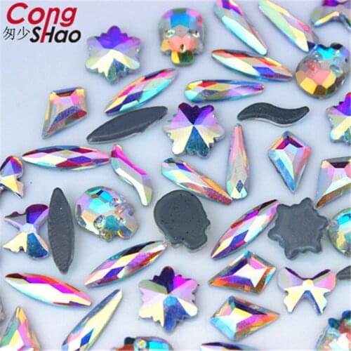Cong Shao 30pcs High Quality DIY Multiple Shapes Mix Crystal AB Hotfix Rhinestones / Iron On Flat Back Crystals and stone 8Y344