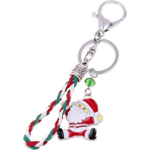 DoreenBeads Polyester Keychain & Keyring Christmas Santa Claus Silver Color White & Red Enamel Accessories 14cm x 3cm, 1 Piece