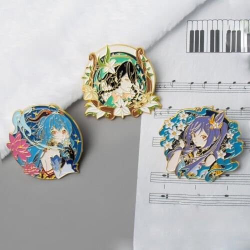Genshin Impact Cosplay Badges Anime Zhongli Xiao Venti Ganyu Keqing Hutao Ying Metal Brooches Charm Pins Gifts