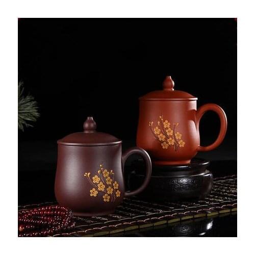 Hot Sale Yixing handmade purple cup Ore Zhu mud Embossed depicting plum Office teacups Gift Box Free Shipping