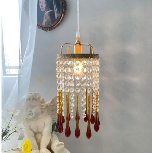 Crystal Pendant Light American Light Luxury Romantic Water Drop Chandelier Bay Window Cloakroom Bedroom Bedside Indoor Lighting