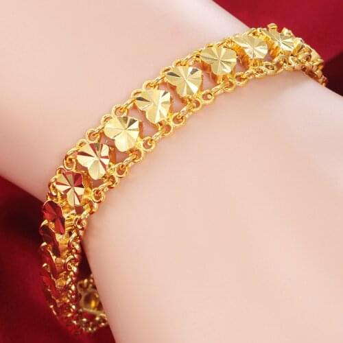 Fine Jewelry Women 14K Gold Bohemia Engagement Chain & Link Bracelets Yellow Gold Heart Resizable Luxury Charm Bracelet Women