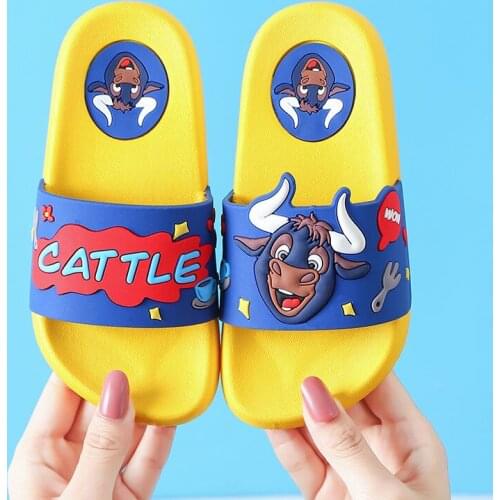 JY Children Boys Summer PVC Cow Beach Slippers Soft Non-slip Home Bath Shoes 6Sizes P17