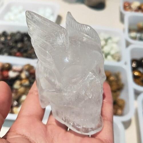 Quartz stone skull Natural clear crystal skull figurine Hand carved Gemstone bone feng shui healing