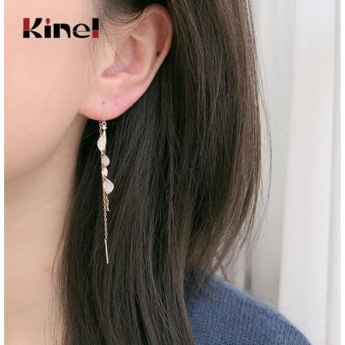 Kinel Fashion 925 Sterling Silver Shining Star Clear Zircon Long Chain Wave Drop Earrings for Women Wedding Earrings Jewelry