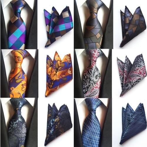 Classic 8cm Silk Pocket Square Tie Set Red Bule Floral Plaid Handkerchief Necktie For Men Business Jacquard bridegroom Neck Ties