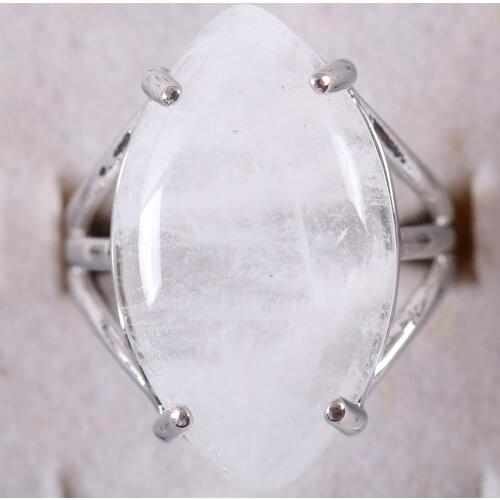 Finger Ring Natural Stone Olive CAB Cabochon Bead White Crystal Quartz Adjustable Ring For Women Men Z369