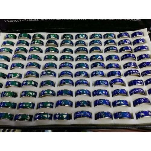 Wholesale mood ring Peace heart-shaped dolphins moon and stars pattern change color ring mix size