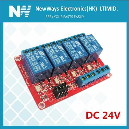 Red Pcb 4 Channel Relay Module Dc24V With Optical Coupling Isolation High And Low Level Trigger Relay Expansion Board