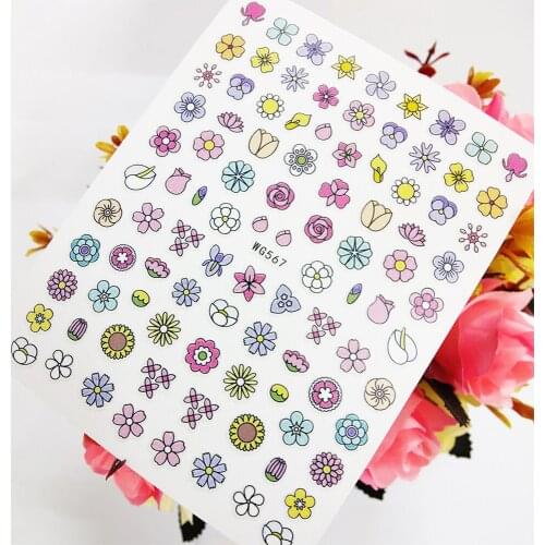 Colorful Line Flower 3D Stickers for Nails Rose Sunflower Nail Art Decoraciones Foil Adhesive Sliders Design Manicure Accesorios