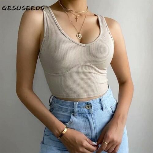 Summer Corset Top Women Sexy Crop Top Vintage Sleeveless Tops Korean Style V Neck Vest Top Knitted White Tops Black Apricot