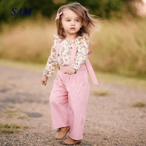 Fashion Baby Girls clothes 2PCs Long Sleeve Floral Tops+Solid Overalls Pants Clothes Outfits Winter clothes conjunto meni
