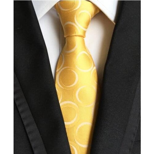 8cm Mens Woven Necktie Luxury Yellow Paisley Necktie for Man